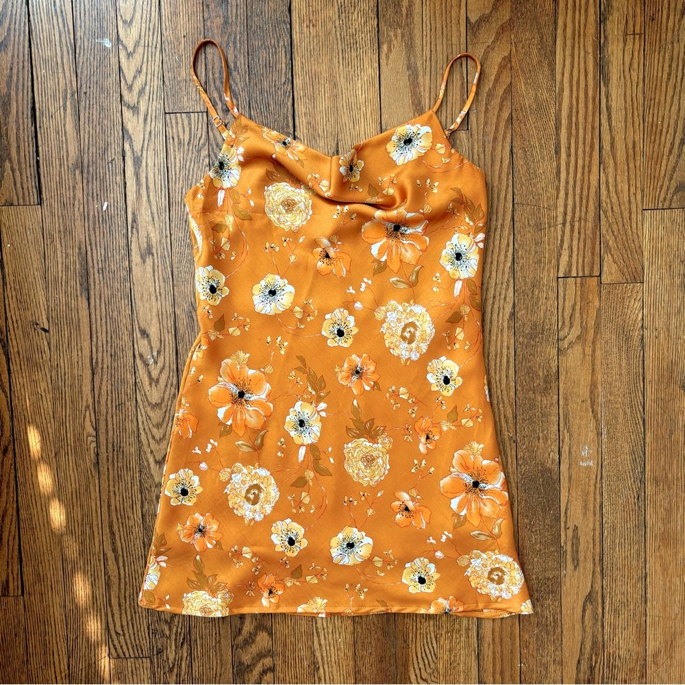 Princess Polly Orange Floral Satin Dress Size 4